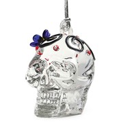 Glassdelights Ornament - Skull with Blue Flower 26918B