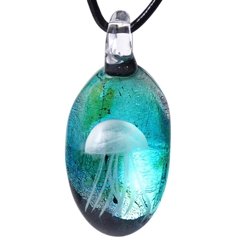 Jellyfish Pendant - Aqua Silver Glow